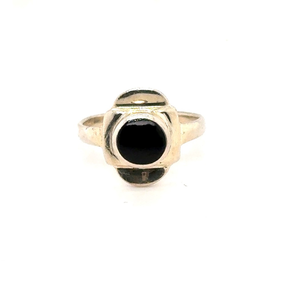 Vintage Sterling Silver 925 Black Cabochon Geometric Modernist Ring Size 6.75